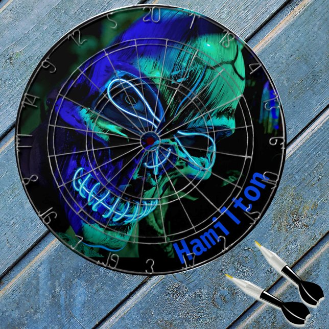 Anpassningsbar Modern turkos Teal och Blue Skull Darttavla (Skapare uppladdad)