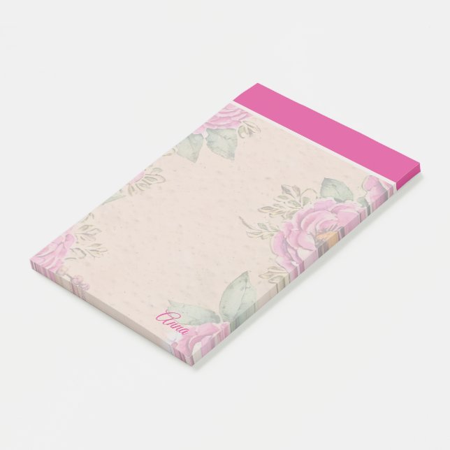 Anpassningsbar Modern Vibrant rosa botanisk bakgru Post-it Block (Vinklad)