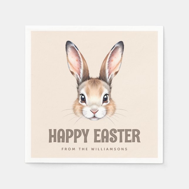 Anpassningsbar Modern Watercolor Cute Påskhare Neu Pappersservett (Framsidan)