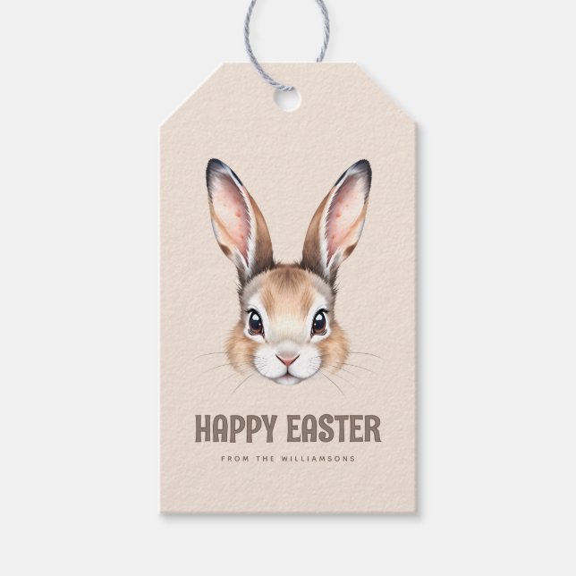 Anpassningsbar Modern Watercolor Cute Påskhare Neu Presentetikett (Framsidan)