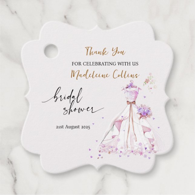 Anpassningsbar Möhippa Bröllop klänning Tack Gåvor Etiketter (Framsida)