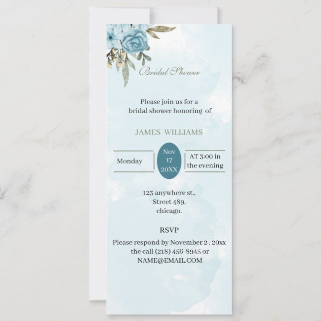 Anpassningsbar Möhippa Elegant blåa blommor Inbjudningar (Framsida)