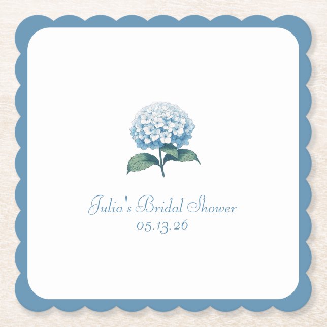 Anpassningsbar Möhippa Elegant Chic Blue Hydrangea Underlägg Papper (Framsida)