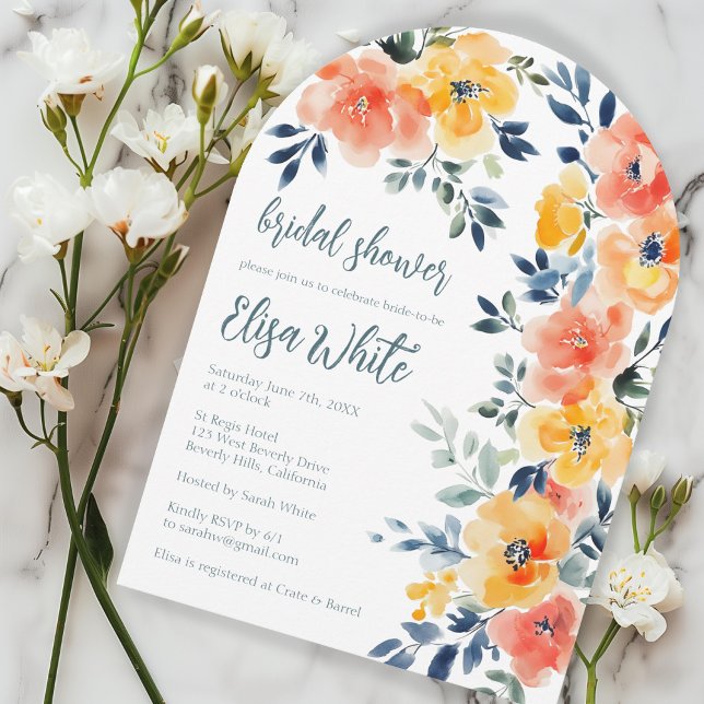 Anpassningsbar Möhippa för vattenfärgsfärg, Blommi Inbjudningar (Watercolor Floral Bridal Shower CUSTOM Arch Invitation
)