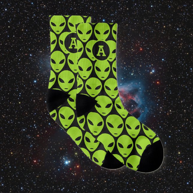 Anpassningsbar Mongram - lustig grönt utomjordings Strumpor (green alien socks)