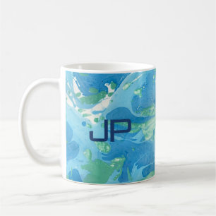 Anpassningsbar Mono gram Modern Abstrakt Art Blue Kaffemugg