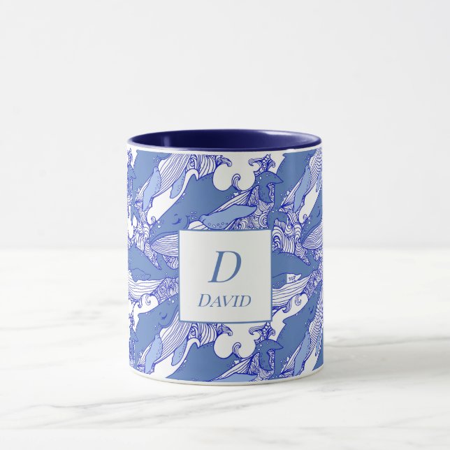 Anpassningsbar Monochromatic Blue Humpback Whale Mugg (Center)