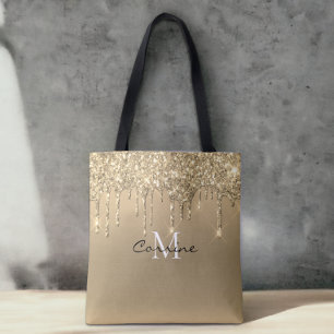 Anpassningsbar Monogram 14k Ant Guld Drip Glitter Tygkasse
