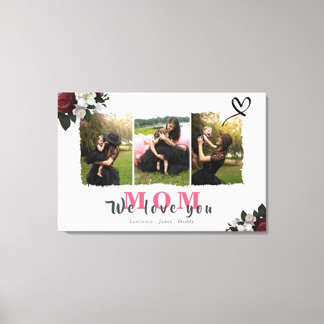 Anpassningsbar Monogram 3 Photo Collage Mor-familj Canvastryck (Framsida)