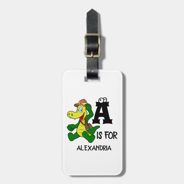 Anpassningsbar monogram A är för Alligator-rolig r Bagagebricka (Vertikal Framsida)