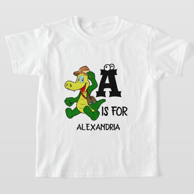 Anpassningsbar monogram A är för Alligator-rolig r T Shirt (Laydown)