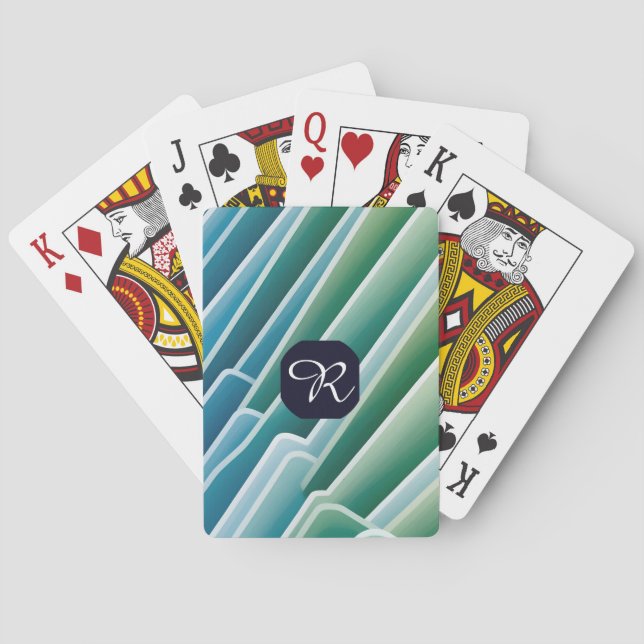 Anpassningsbar Monogram Abstrakt Blå Grönt Poker-k Casinokort (Baksidan)