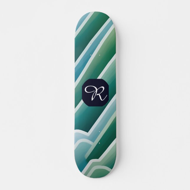Anpassningsbar Monogram Abstrakt Blue Grönt Skateb Mini Skateboard Bräda 18,5 Cm (Framsida)