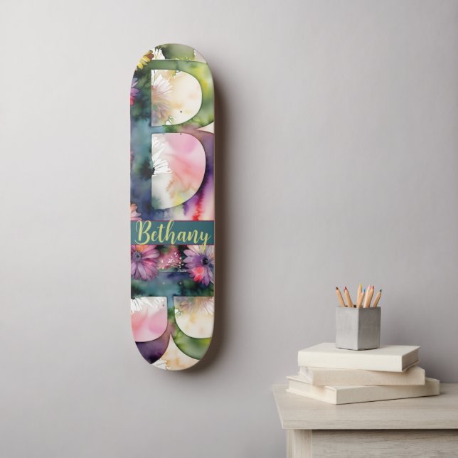 Anpassningsbar Monogram B judisk tonvattenfärgad B Mini Skateboard Bräda 18,5 Cm (Väggkonst)