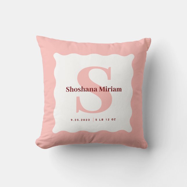 Anpassningsbar Monogram Baby Stats Nursery Pillow Kudde (Framsida)