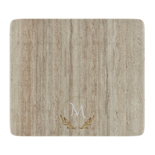 Anpassningsbar Monogram Beige Travertine Marble St (Framsidan)