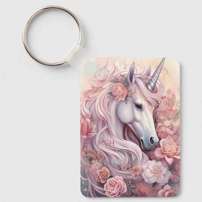 Anpassningsbar Monogram Benice Unicorn Nyckelring (Framsida)