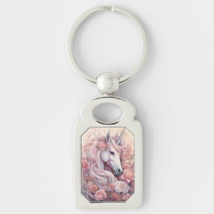 Anpassningsbar Monogram Benice Unicorn Rektangulärt Silverfärgad Nyckelring