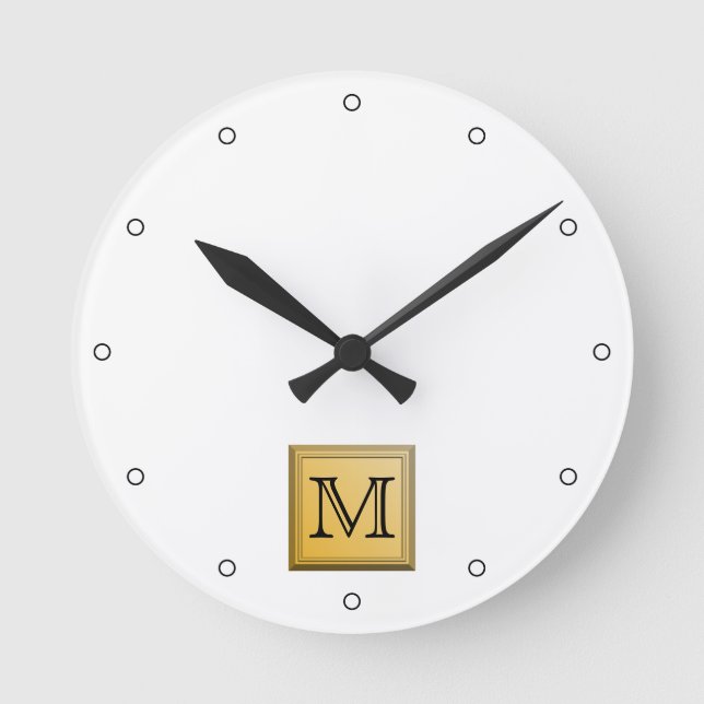 Anpassningsbar Monogram Bild, icke-metalliskt guld Rund Klocka (Framsida)