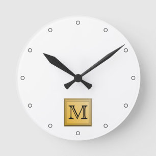 Anpassningsbar Monogram Bild, icke-metalliskt guld Rund Klocka