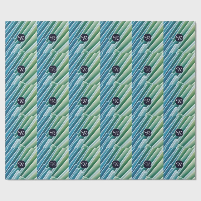 Anpassningsbar Monogram Blå Grönt Abstrakt - radbr Presentpapper (Platt)