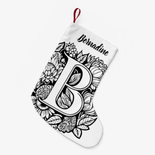 Anpassningsbar Monogram Black and White Blommigt T Liten Julstrumpa