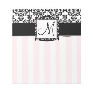 Anpassningsbar Monogram Black Damask Rosa Rand Ant Anteckningsblock