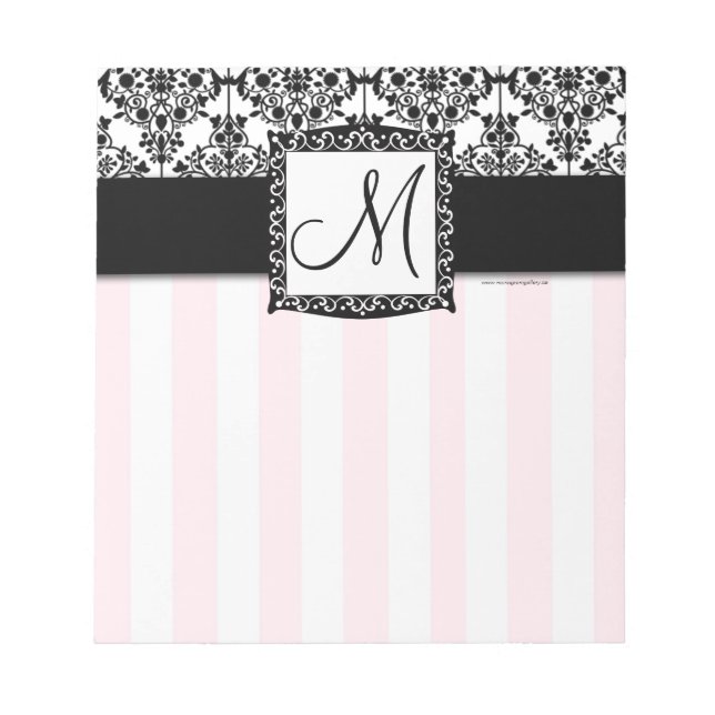 Anpassningsbar Monogram Black Damask Rosa Rand Ant Anteckningsblock (Framsida)