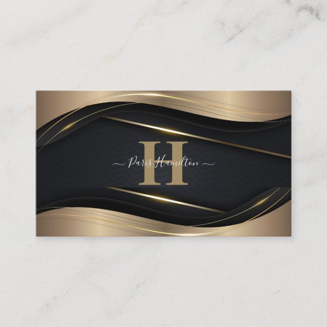 Anpassningsbar Monogram Black & Guld Professionell Visitkort (Framsida)