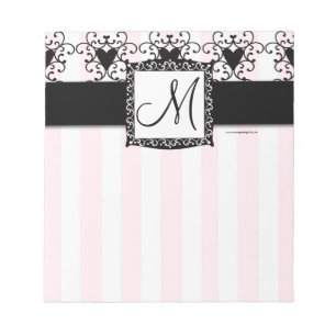 Anpassningsbar Monogram Black Hearts Rosa Rand Ant Anteckningsblock