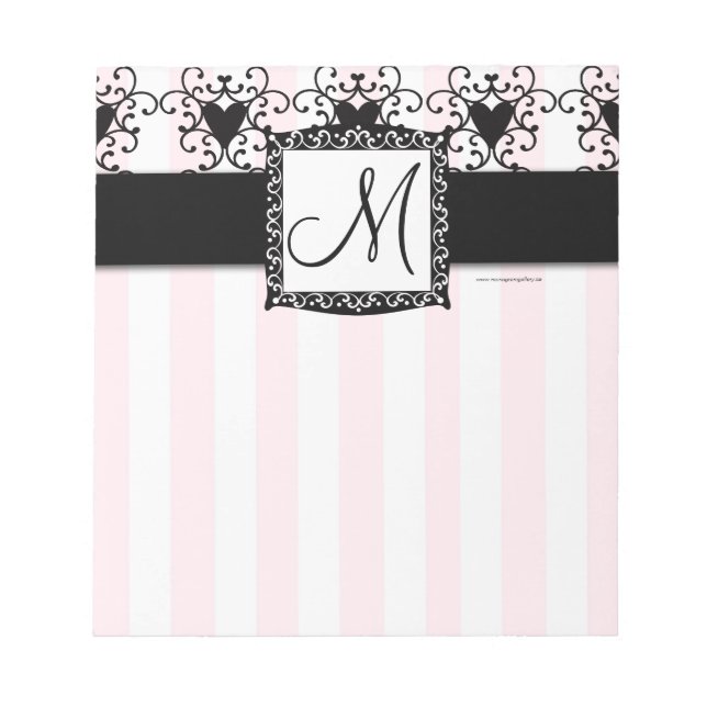 Anpassningsbar Monogram Black Hearts Rosa Rand Ant Anteckningsblock (Framsida)