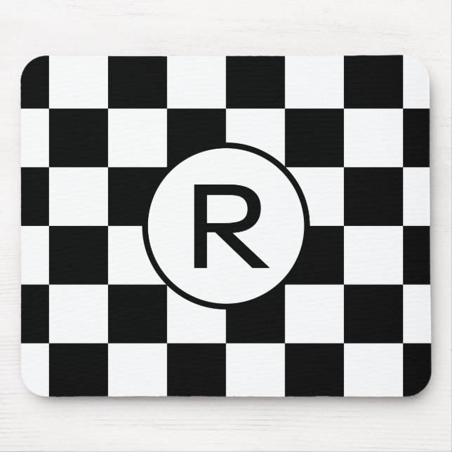Anpassningsbar Monogram Black White Checkerboard M Musmatta (Framsidan)
