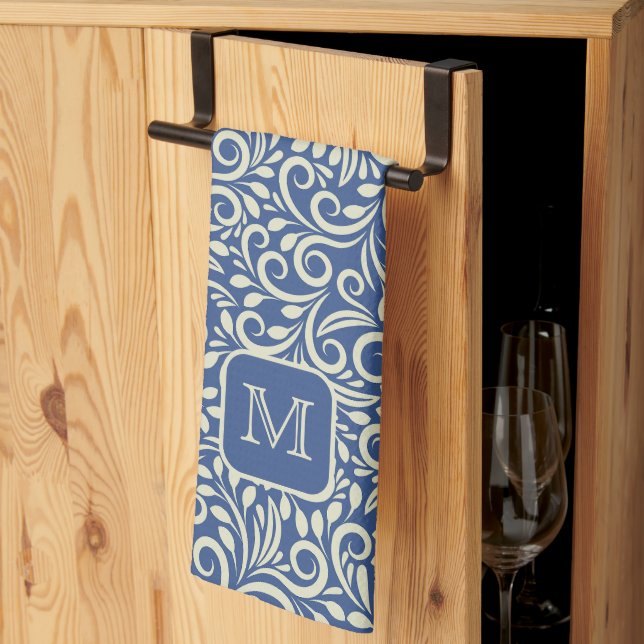 Anpassningsbar Monogram Blommigt Löv Mönster Kökshandduk (Thirds Fold)