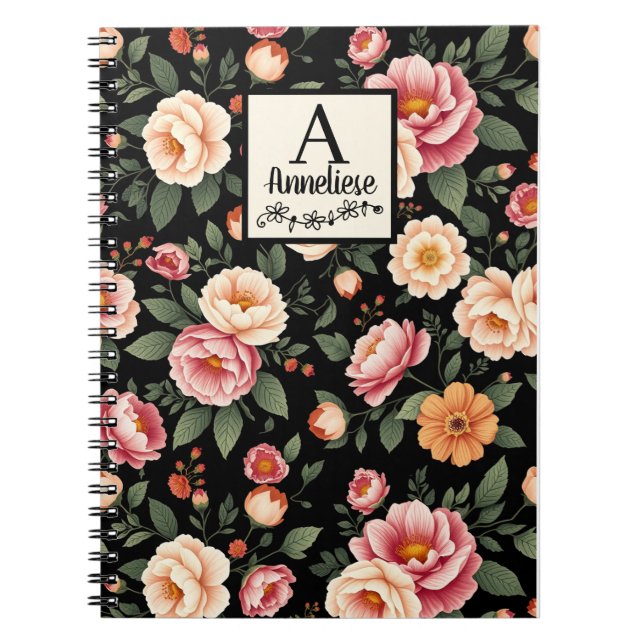 Anpassningsbar Monogram Blommigt Mary Delany Inspi Anteckningsbok (Framsidan)