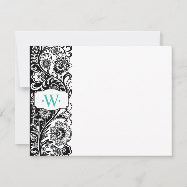 Anpassningsbar Monogram Blommigt Sidebar Notecard Anteckningskort (Framsida)