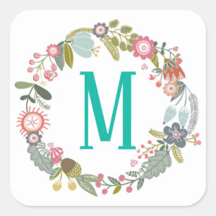 Anpassningsbar Monogram Blommigt Utandning Fyrkantigt Klistermärke
