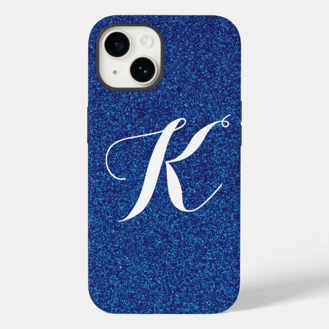 Anpassningsbar Monogram Blue Glitter Phone Case (Baksida)