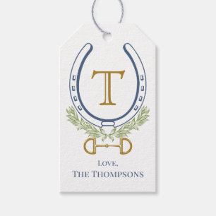 Anpassningsbar Monogram Blue Horse Shoe, Personlig Presentetikett