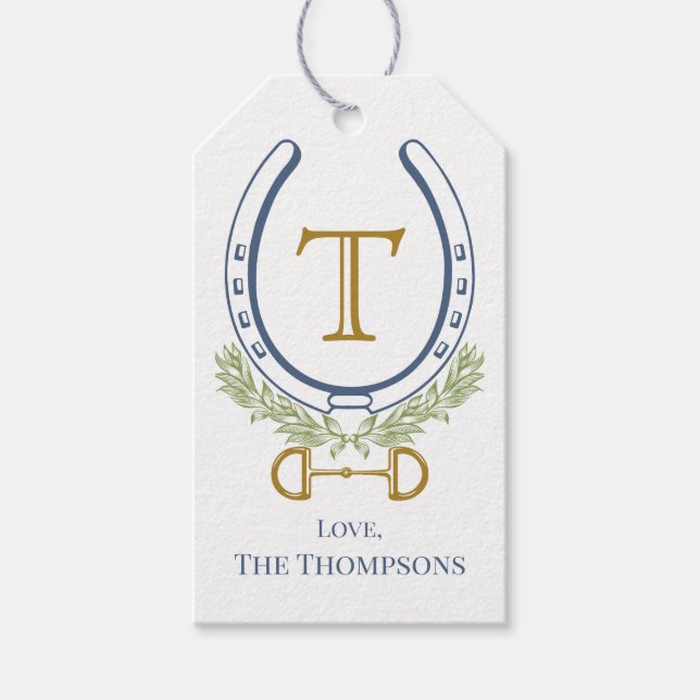 Anpassningsbar Monogram Blue Horse Shoe, Personlig Presentetikett (Framsidan)
