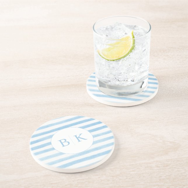 Anpassningsbar Monogram Blue Stripe Sandstone Unde Underlägg (Sidan)