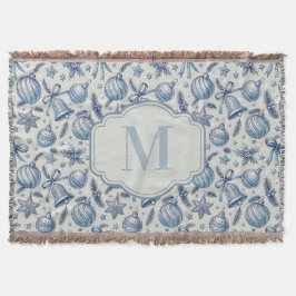 Anpassningsbar Monogram Blue Toile jul Ornaments Filt