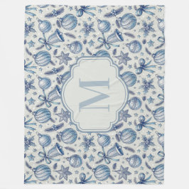 Anpassningsbar Monogram Blue Toile jul Ornaments Fleecefilt