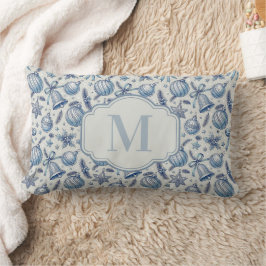 Anpassningsbar Monogram Blue Toile jul Ornaments Lumbarkudde
