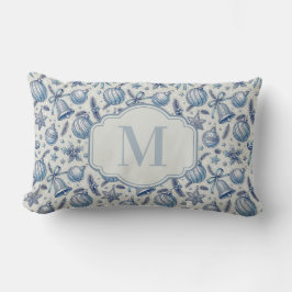 Anpassningsbar Monogram Blue Toile jul Ornaments Lumbarkudde