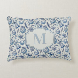 Anpassningsbar Monogram Blue Toile jul Ornaments Prydnadskudde