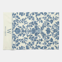 Anpassningsbar Monogram Blue Toile Kitchen Towel Kökshandduk