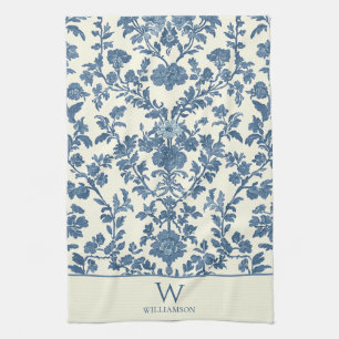 Anpassningsbar Monogram Blue Toile Kitchen Towel Kökshandduk