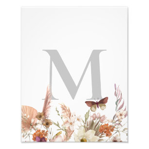 Anpassningsbar Monogram Boho Wildblomma Fototryck
