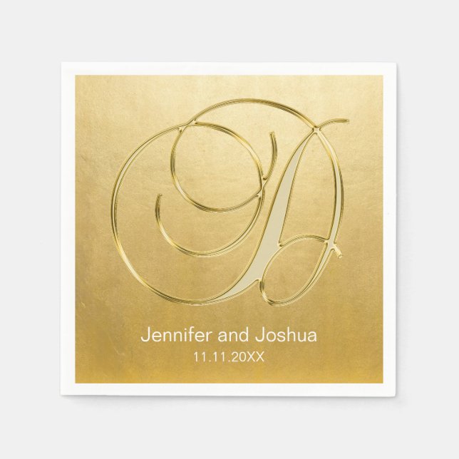 Anpassningsbar Monogram Brev D guldfetter Bröllop  Pappersservett (Framsidan)