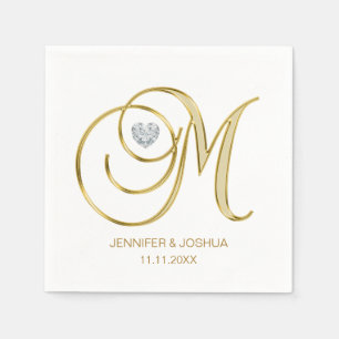 Anpassningsbar Monogram Brev M Guld Heart Bröllop Pappersservett